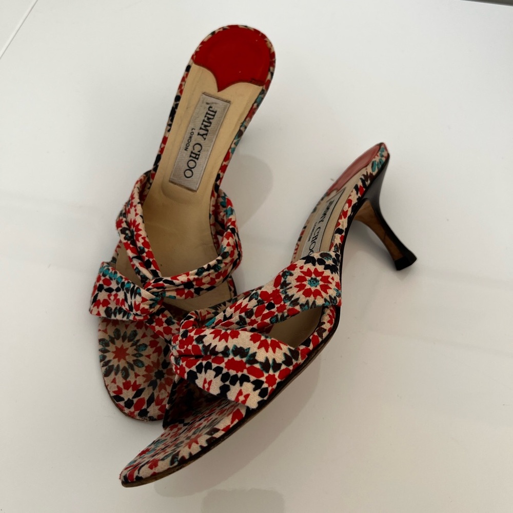 Jimmy Choo Geometric Floral Slip-On Heels – Size 6.5 / EU 36.5
